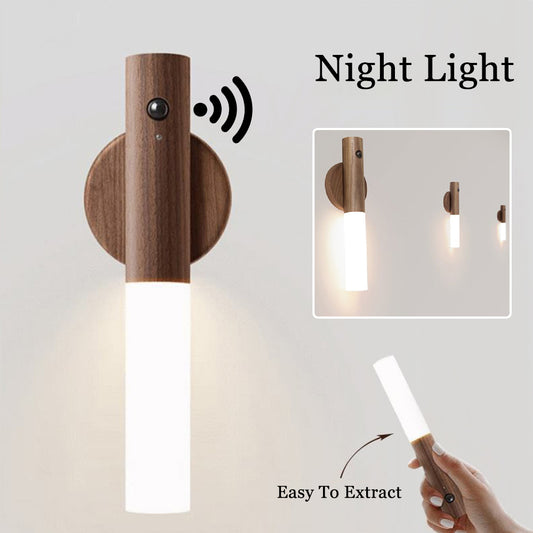 LED USB Magnetic Wood Motion Sensor Wall Light Cabinet Lamp